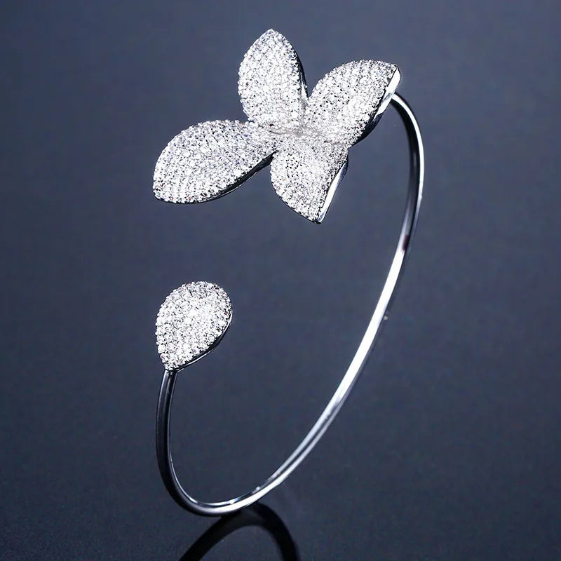 ZAKOL Classic Micro Paved Full Cubic Zirconia Leaves Cuff Bracelet Bangle for Women Luxury Dubai Bridal Jewelry 2025 New