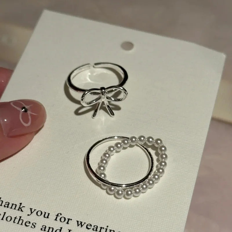 Y2K Sweet Bow Knot Zircon Ring Women Handmade Irregular Design Rings Girls Bow Openning Finger Ring Fashion Jewelry Friend Gifts