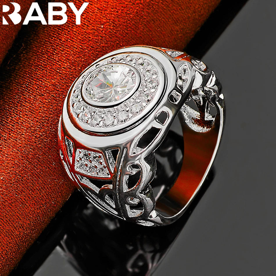 925 Sterling Silver 6-10 Size Rings For Women Man Round Large Zircon Ring Fashion Wedding Engagement Charms Party Fine Jewelry