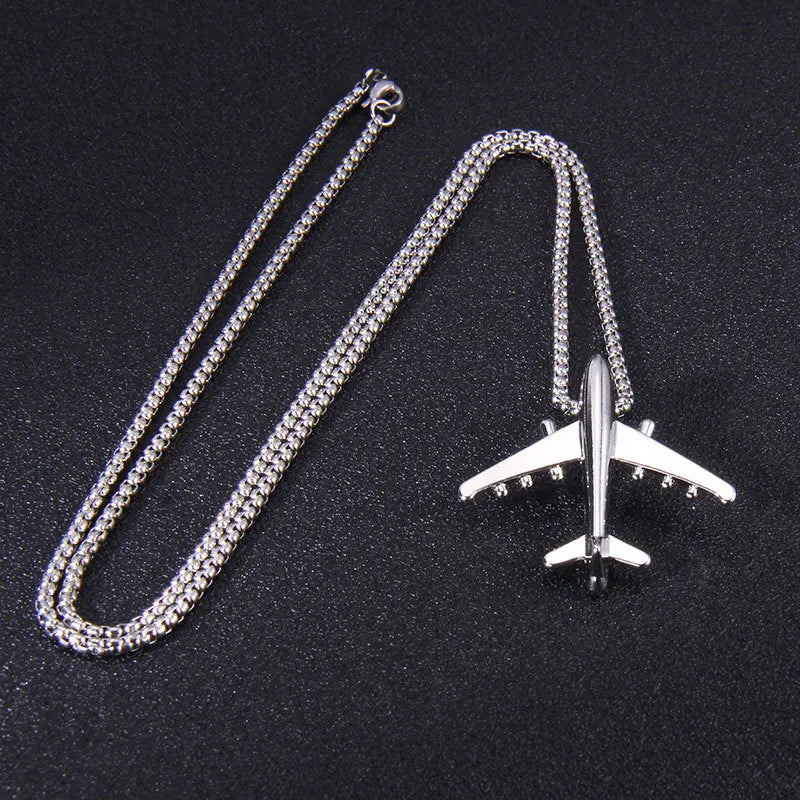 Classic niche design trendy men's and women's airplane necklace simple hip-hop nightclub dance cute airplane pendant gift