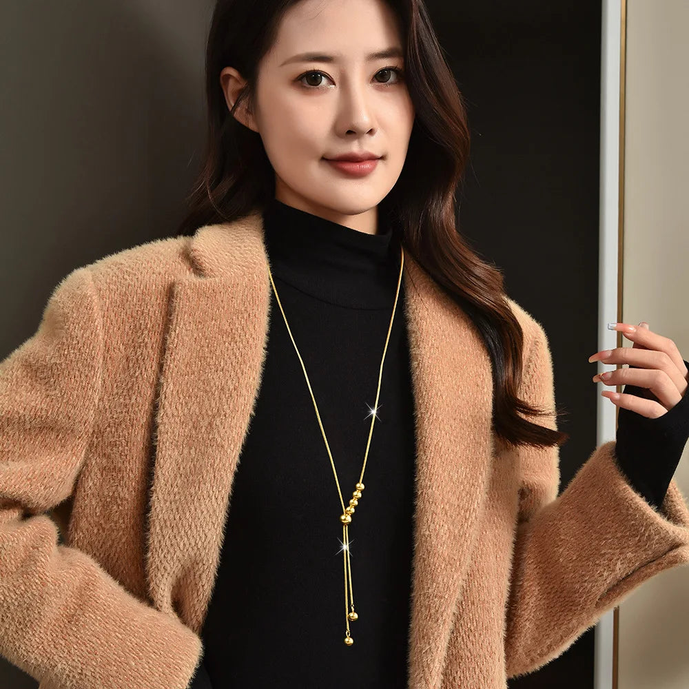 Classic Metal Ball Pendant Necklace Stainless Steel Long Chain Necklace for Women Men Jewelry Gift