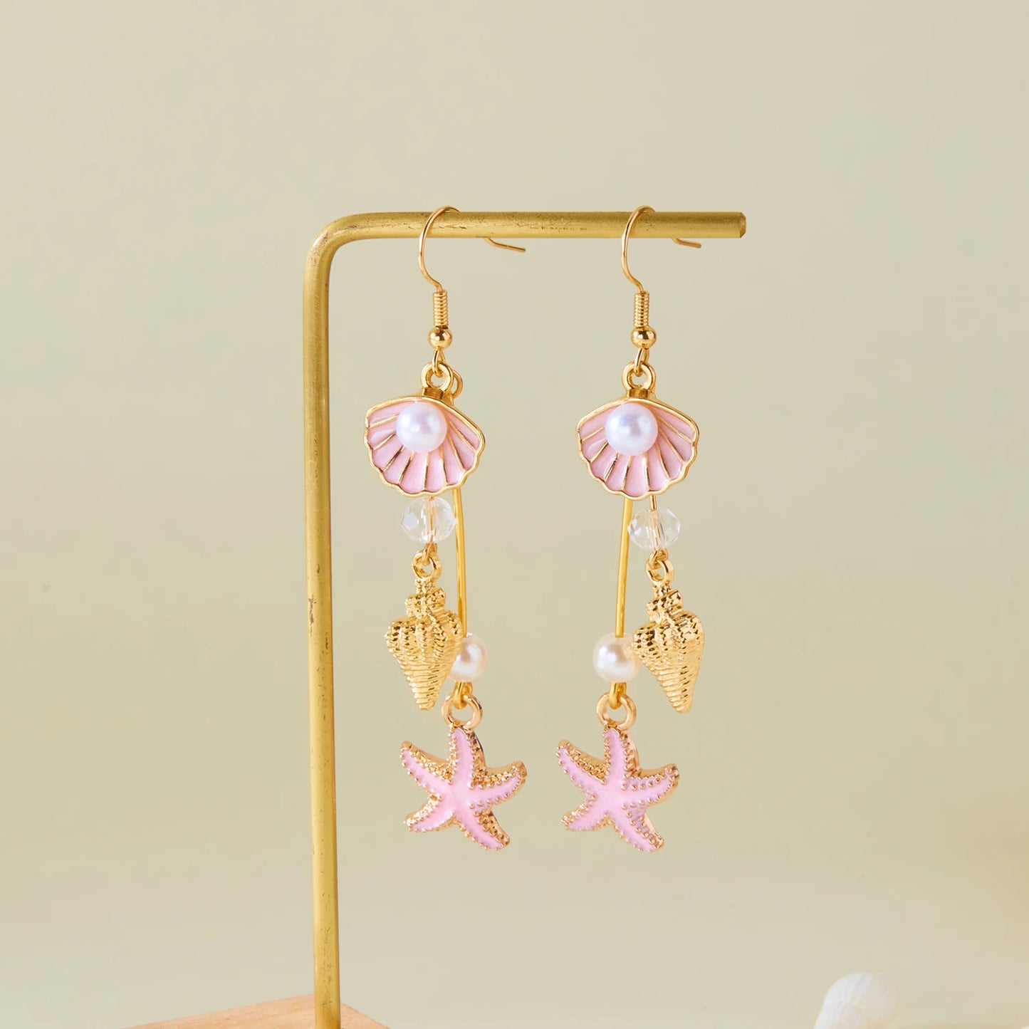 Fashion Ocean Style Shell Starfish Drop Earrings For Women Boho Retro Enamel Seashell Conch Dangle Earrings Beach Party Jewelry