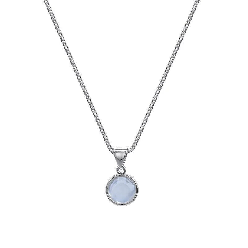 Yerik Fashion Silver Color White Round Moonstone Pendant Necklaces for Women Luxury Temperament Clavicle Chain Necklace Jewelry