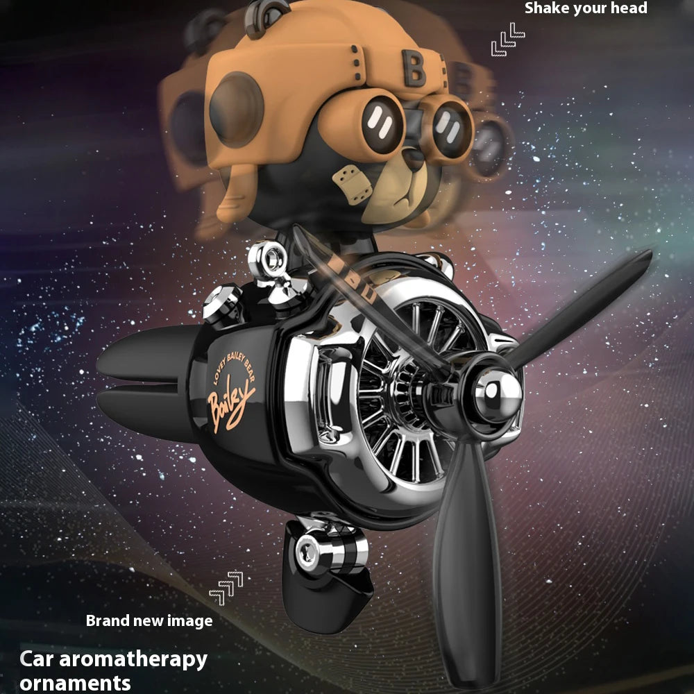 Car Aromatherapy Air Freshener Bear Pilot Rotating Propeller Aromatherapy Interior Perfume Diffuser Vent Fragrance Car Ornament