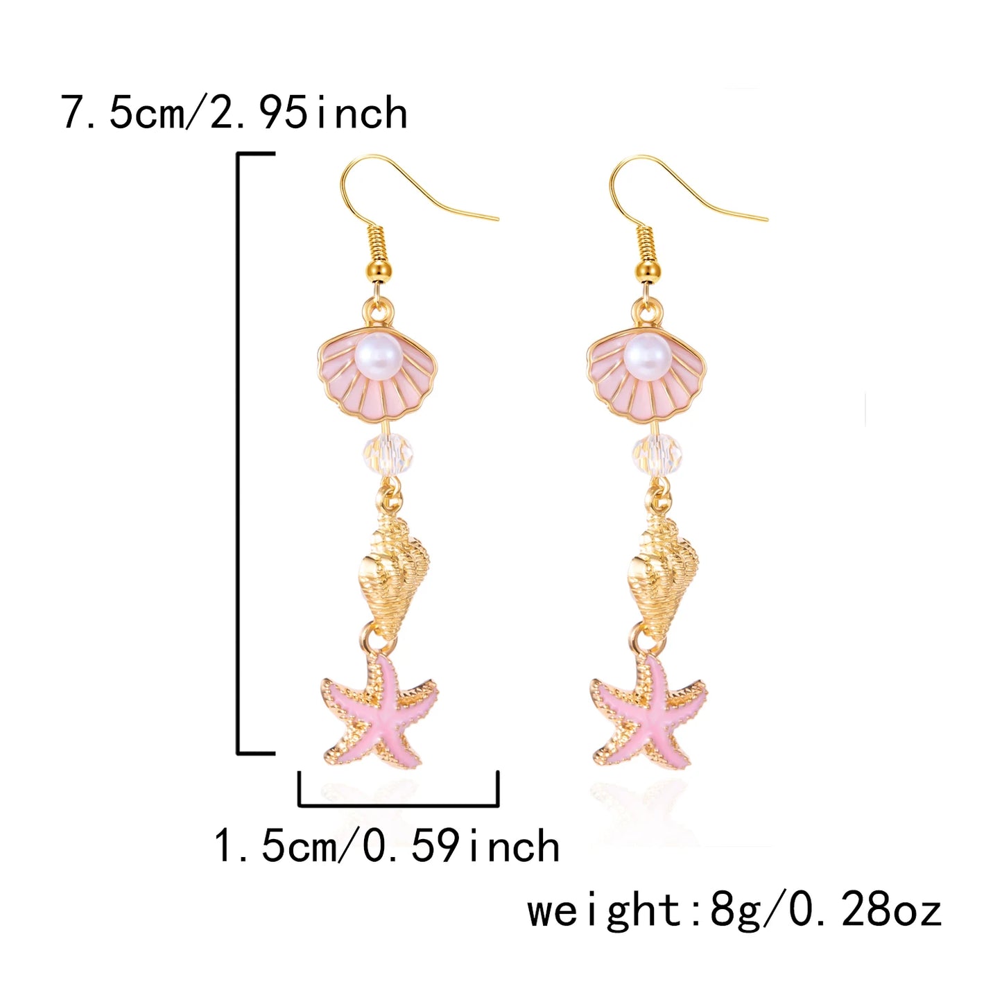 Fashion Ocean Style Shell Starfish Drop Earrings For Women Boho Retro Enamel Seashell Conch Dangle Earrings Beach Party Jewelry