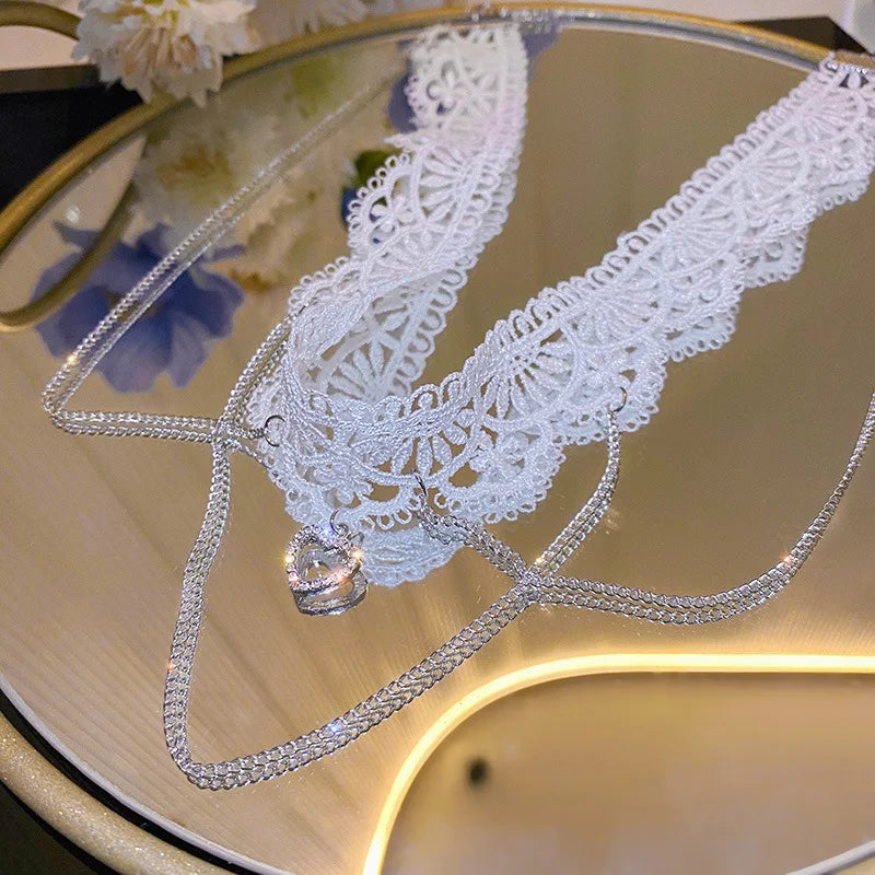 Fashion Choker Necklace For Women Sexy Black White Lace Stretch Strip Pendant Short Clavicle Gothic Necklace Aesthetic Jewelry