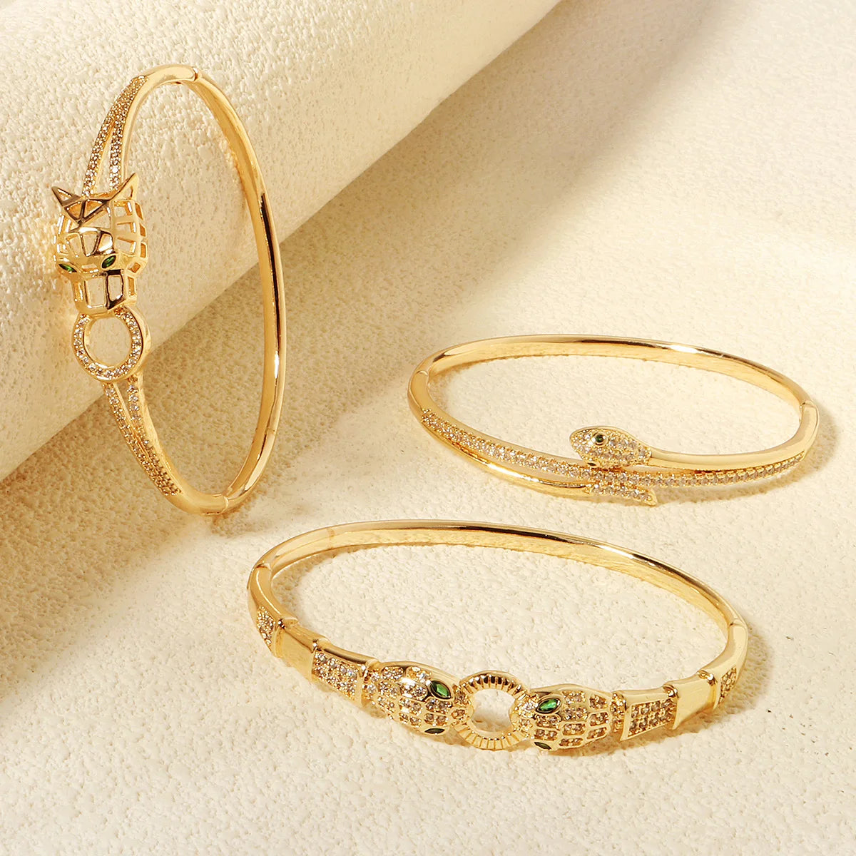 Trendy Stainless Steel Golden Snake Owl Zirconia Bracelet For Women Classic Animals Bangles Jewelry Accessories Summer As Gifts