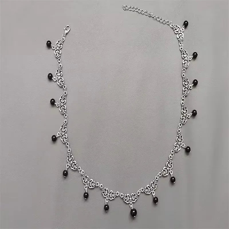 Black onyx necklace, gemstone, black, goth, gothic, victorian, witchy, wicca, pagan, medieval