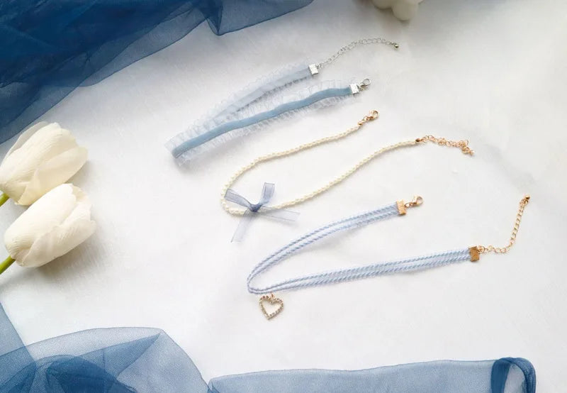 Necklace for Women Short Clavicle Lace Sexy Hearts Pearl Leaf Bow Butterfly Star Choker Lady Party Jewelry Girl Gift