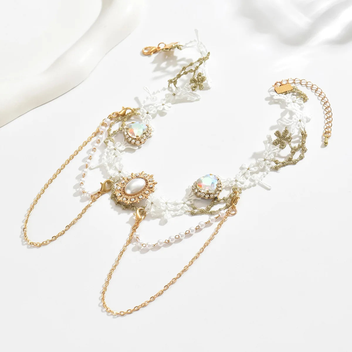 Women's New Necklace Lolita White Lace Necklace, Pearl Tassel Rhinestone Necklace Collar Sweet Cool Fashion Necklaces Girls Gift