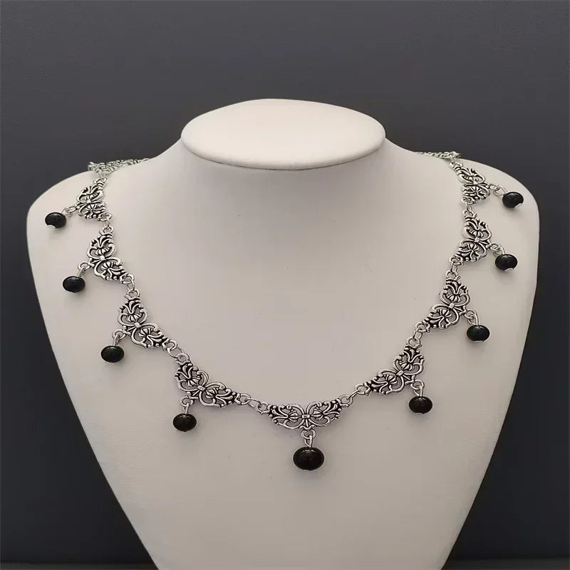 Black onyx necklace, gemstone, black, goth, gothic, victorian, witchy, wicca, pagan, medieval