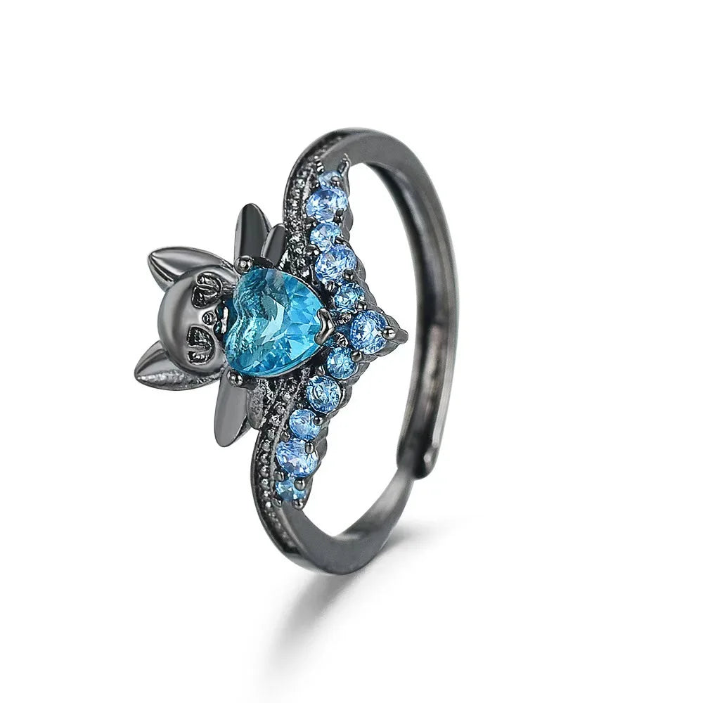 Cute Animal Themed Finger Rings Rhinestone Inlaid Cartoon CERBERUS Shape Opening Ring Jewelry Cosplay Props Gift For Friends