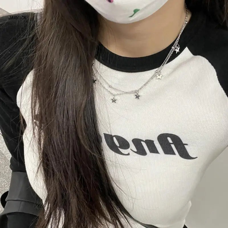 Y2K Star Necklace Double Layer Five-pointed Star Necklace Pendant Choker Five-Pointed Star Pendant Necklace for Women D0LC