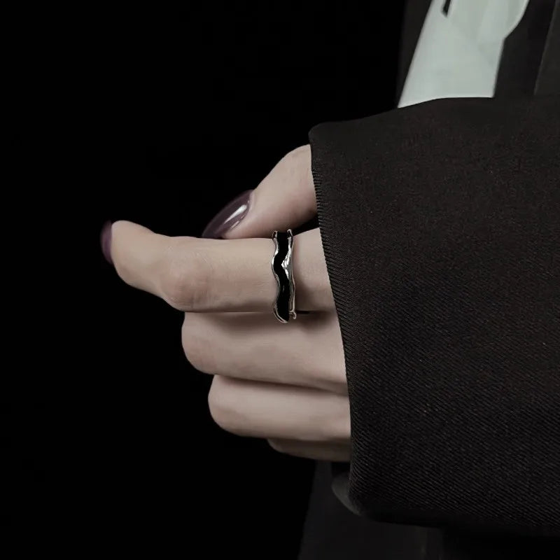 Y2K Black Drip Oil Adjustable Ring Men Irregular Geometry Punk Vintage Rings Set for Women Girls Fashion Jewelry Gifts