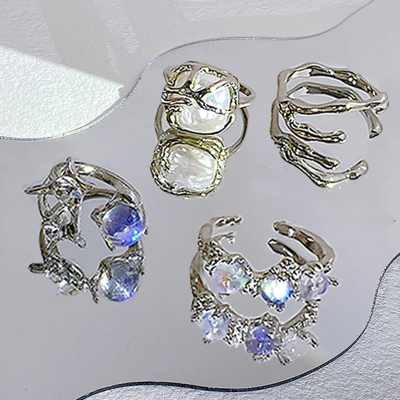 17KM 3Pcs Y2K Kpop Rings Set Crystal Oil Drip Rings for Women Geometric Resin Gold Color Ring Accessories Fashion Jewelry 2022