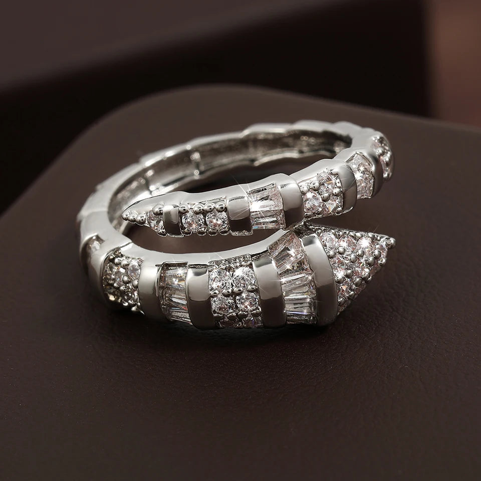 ZAKOL Hot Sale Snake Bone Zircon Open Rings for Women Niche Design Shiny Cubic Zirconia Couple Luxury Jewelry Gifts