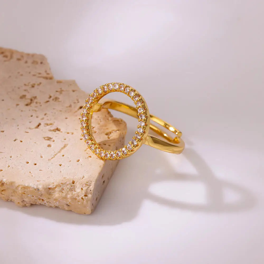 Zircon Cristal Geometric Rings For Women Stainless Steel Gold Color Adjustable Finger Ring Trendy Wedding Luxury Jewerly Gift