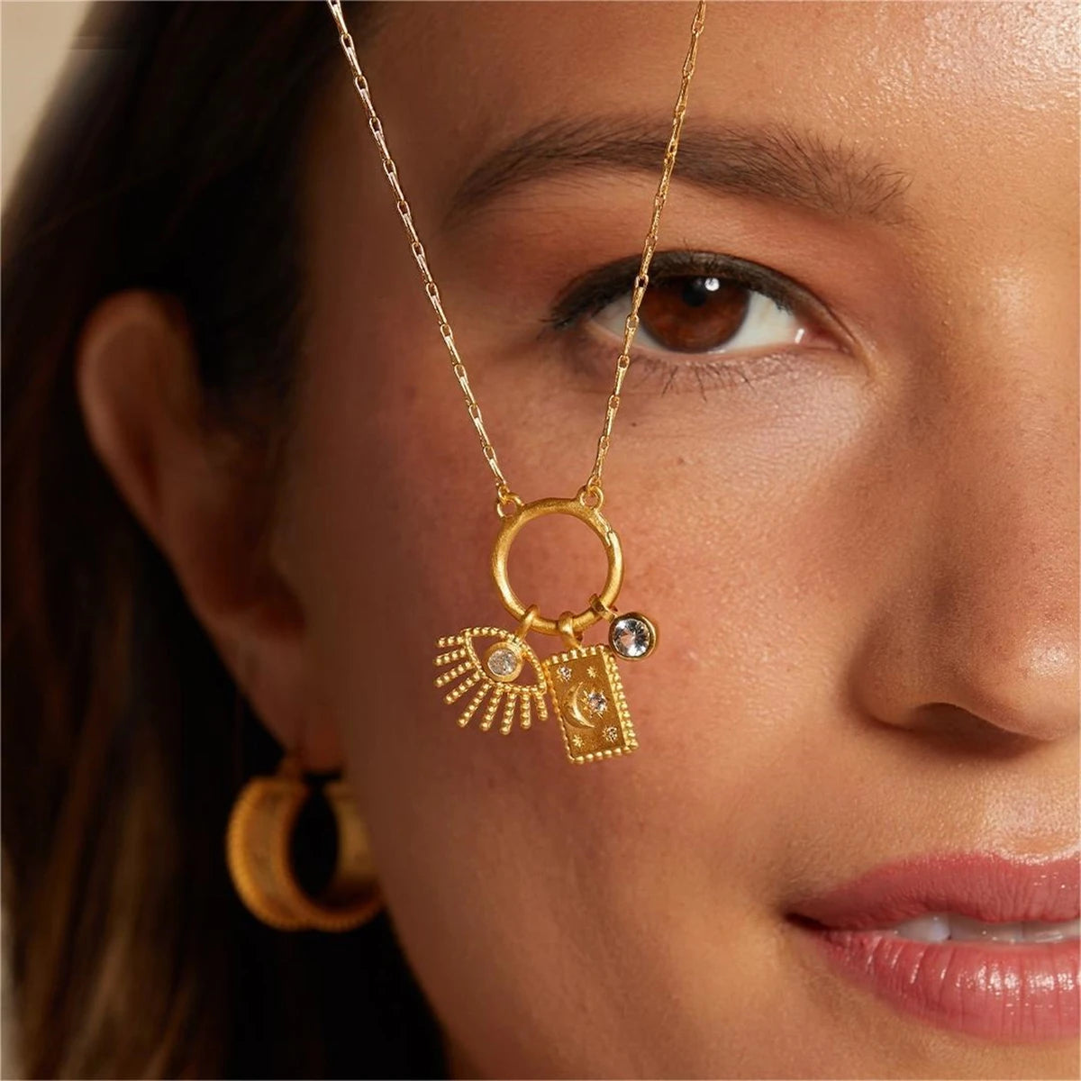 Classic element DIY pendant necklace, Sun Devil's Eye, Moon Twelfth Birthday stone necklace, gold-plated and color preserving