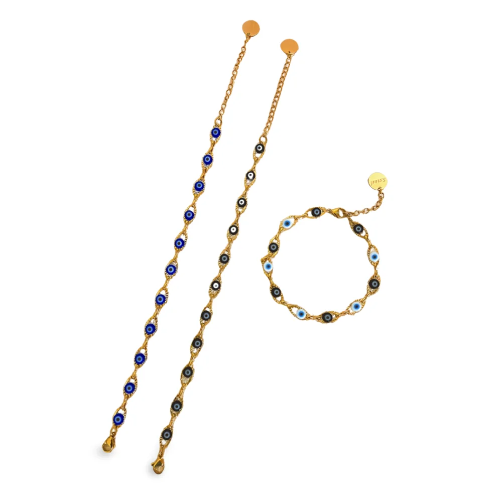 May@RZ Turkish Evil's Eye Fashion Stainless Steel Bracelet For Men And Women 14K Gold Plated Classy Jewelry Daily Wear Bracelet