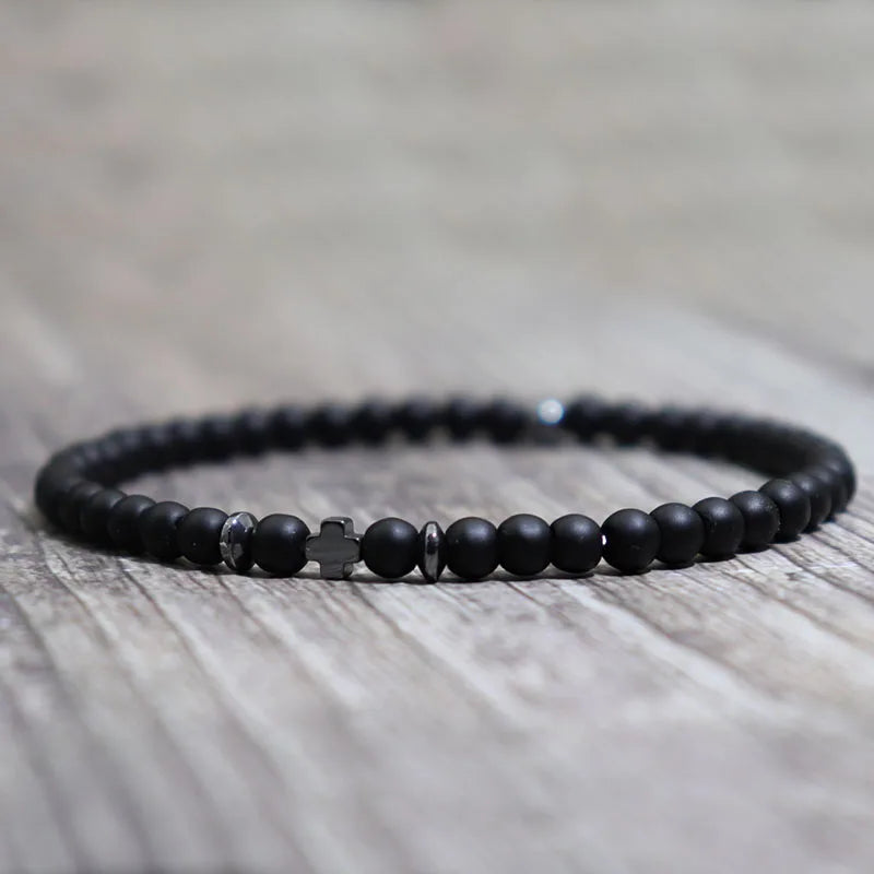 4mm Natural Stone Bracelet Men Hematite Cross Braclet Rice Bead Braslet Homme Boyfriend Gift Bracciale Uomo Joias Yoga Jewelry