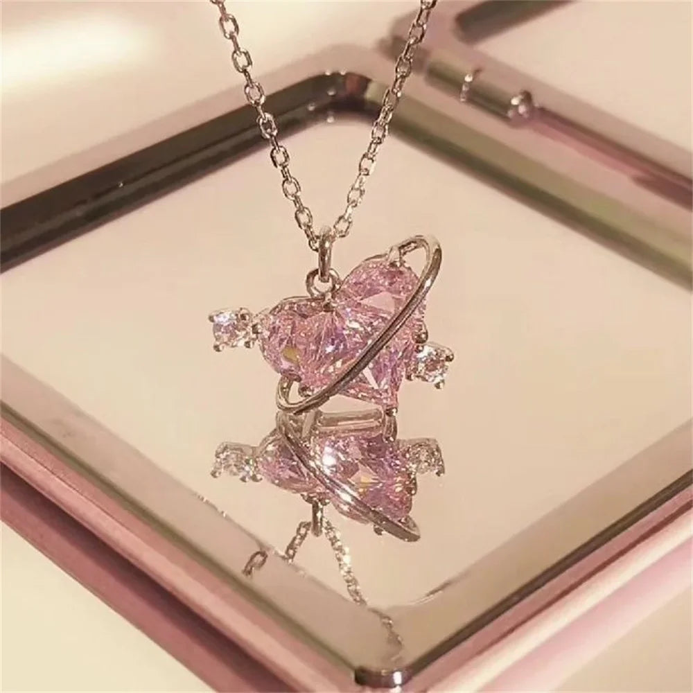 Y2k Heart Star Pendant Necklace Women's Fashion Cool Silver Color Chain Necklace Rhinestone Clavicle Chain Daily Jewlery Gifts