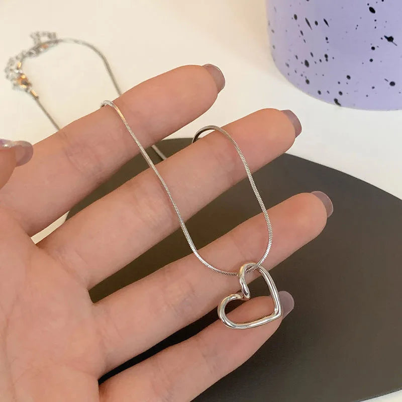 Y2k Stainless Steel Heart Pendant Bead OT Clasp Necklace For Women Men Fashion Geometric Charm Necklace Party Jewelry Gifts