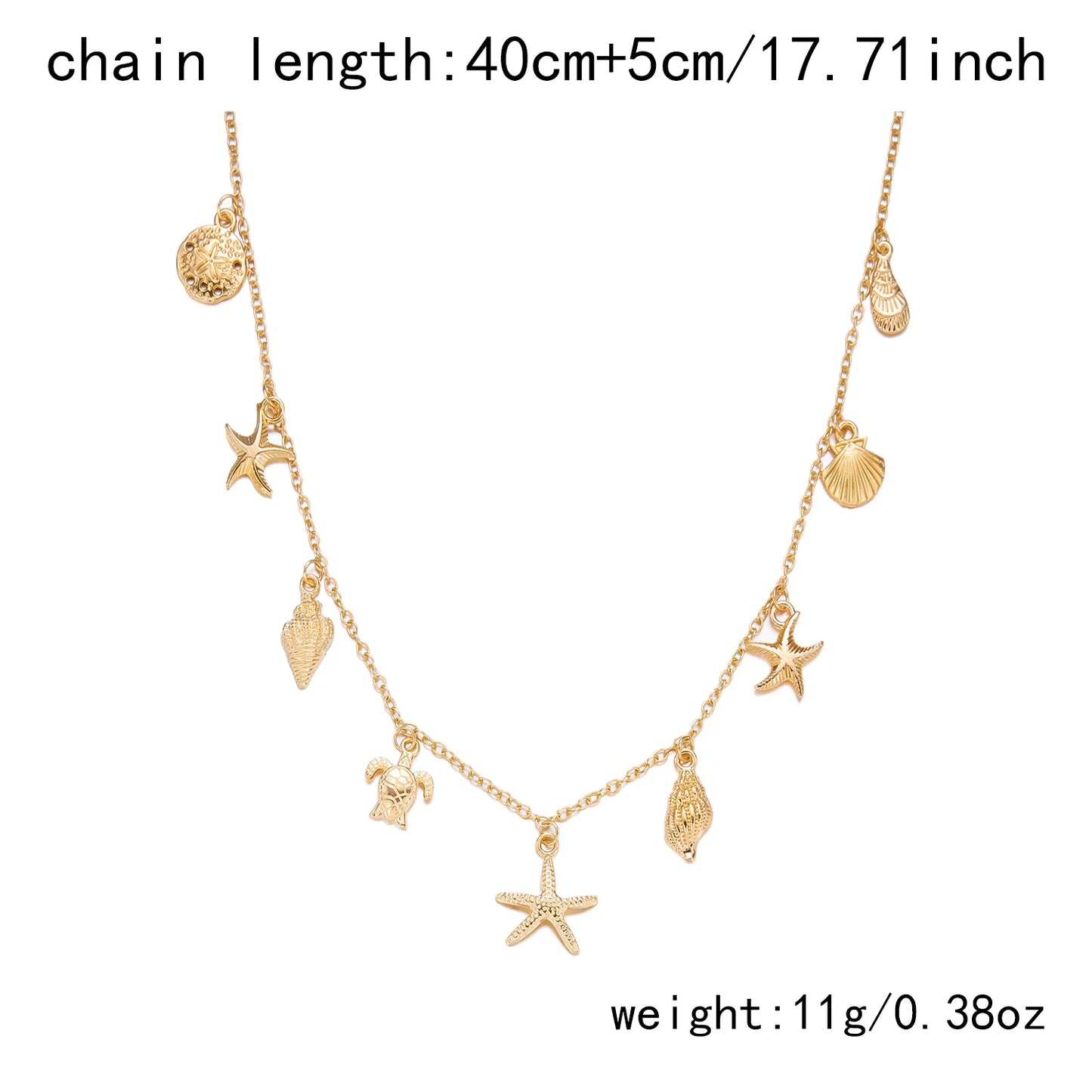 Bohemian Starfish Shell Conch Turtle Pendant Necklace for Women Imitation Pearl Charm Chain Necklace Beach Jewelry Vacation Gift