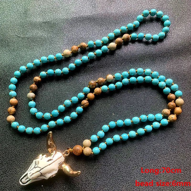 Natural Stone Beaded Necklace For Men Women Long Pendants Necklace Handmade Jewelry