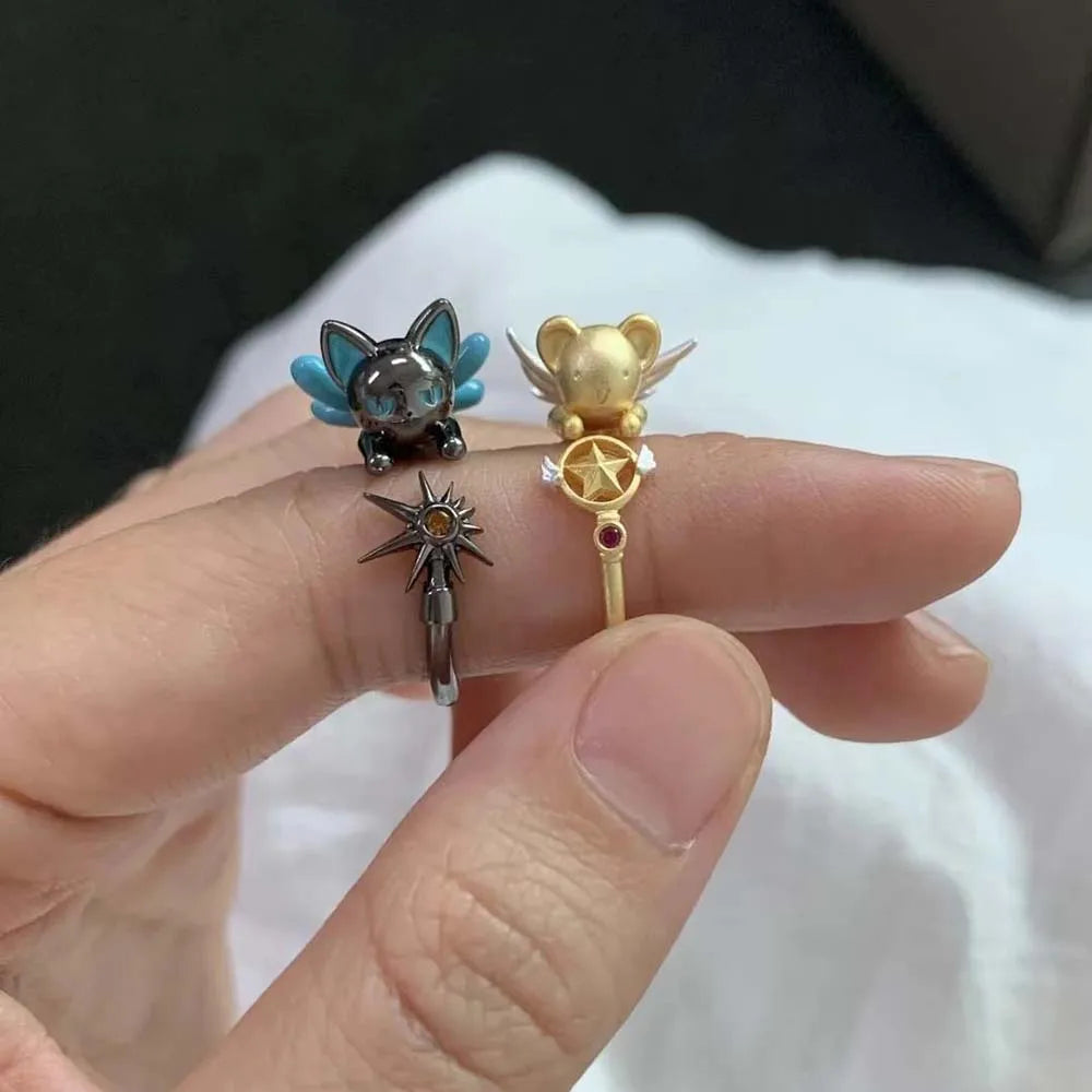 Cute Animal Themed Finger Rings Rhinestone Inlaid Cartoon CERBERUS Shape Opening Ring Jewelry Cosplay Props Gift For Friends