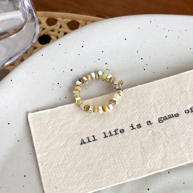 New Colorful Beaded Ring for Women Girls Sweet Personality Irregular Multi Beaded Rice Beads Geometry Metal Rings Jewelry Gifts