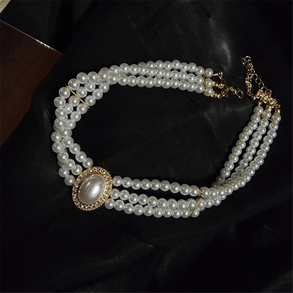 Natural Pearl Necklace Fashion Vintage Elegant Versatile Multilayer Chokers for Women's Wedding Jewelry Gift Collarbone Chain