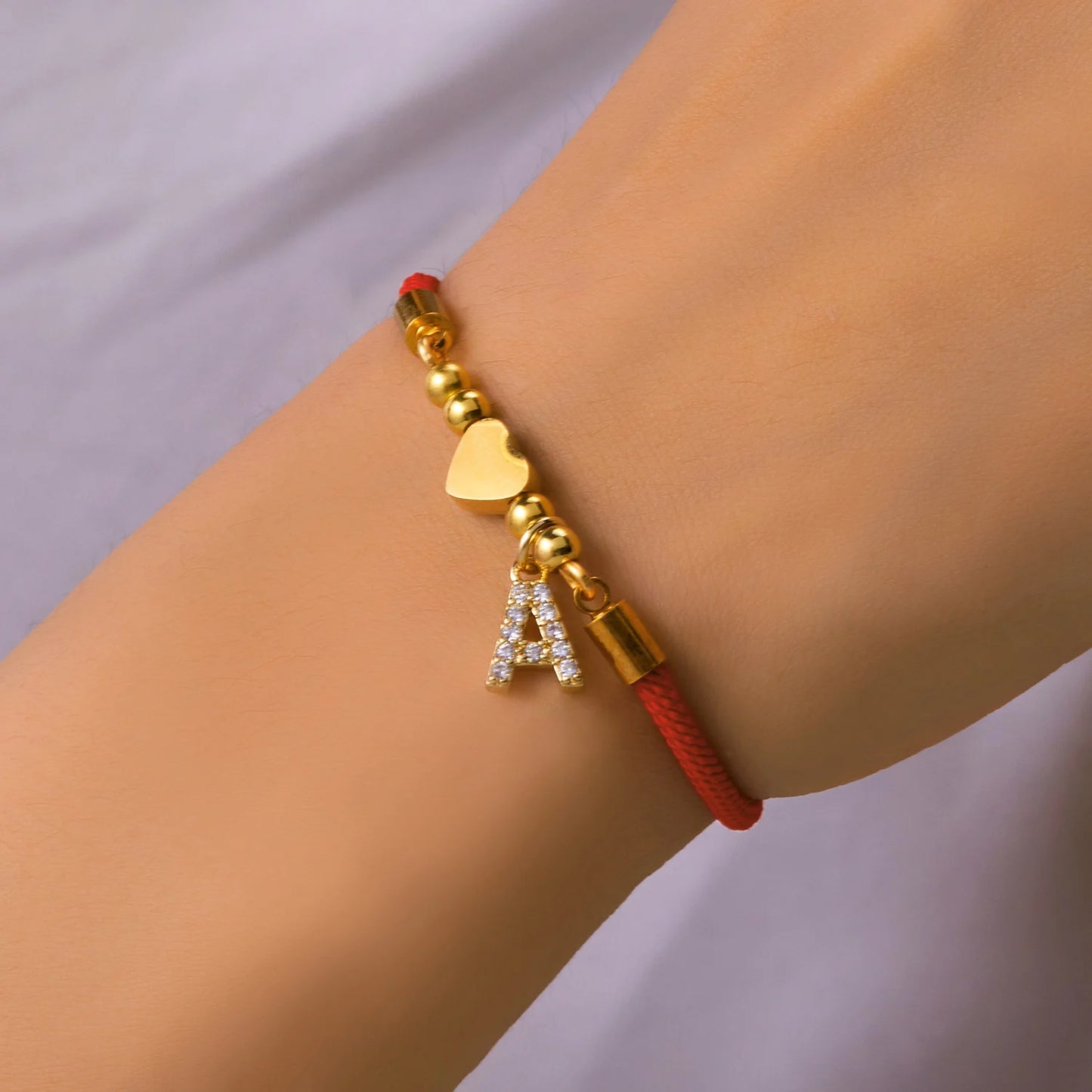 New Stainless Steel Gold Color Heart A-Z Initial Letter Bracelet Men Luck Red Rope Charm Bracelet For Women Men Jewelry Gift