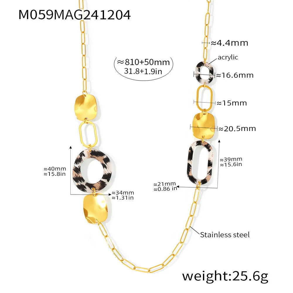 Necklace for Women Leopard Print Stainless Steel Acrylic Pendant Long Chain Sweater Link Gorgeous Charm Jewelry Gift