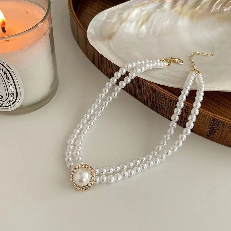New Baroque Pearl Choker Necklace For Women Luxury Wedding Party Triple-layer Beaded Necklace Torques Ladies Trendy Jewelry Gift