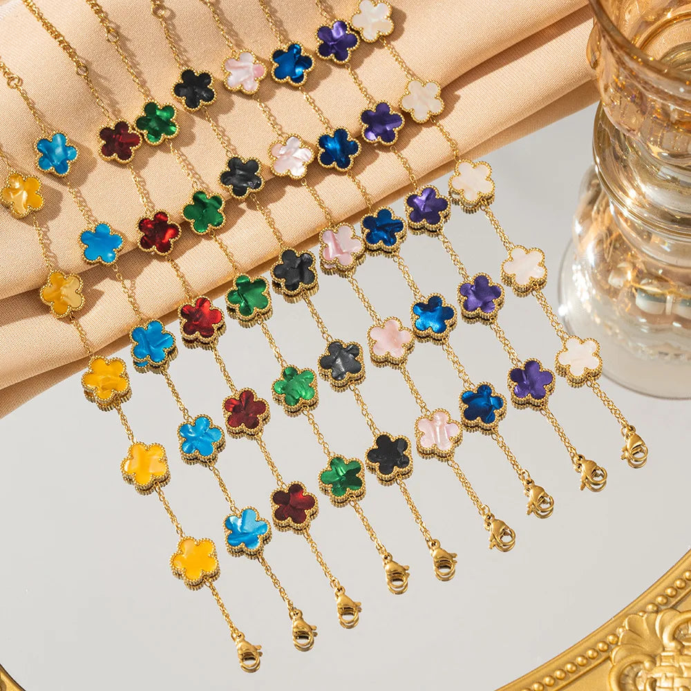 316L Stainless Steel Lucky Five-Petal Flower Bracelet For Woman Stylish Plum Blossom Five-Leaf Clover Party Exquisite Jewelry