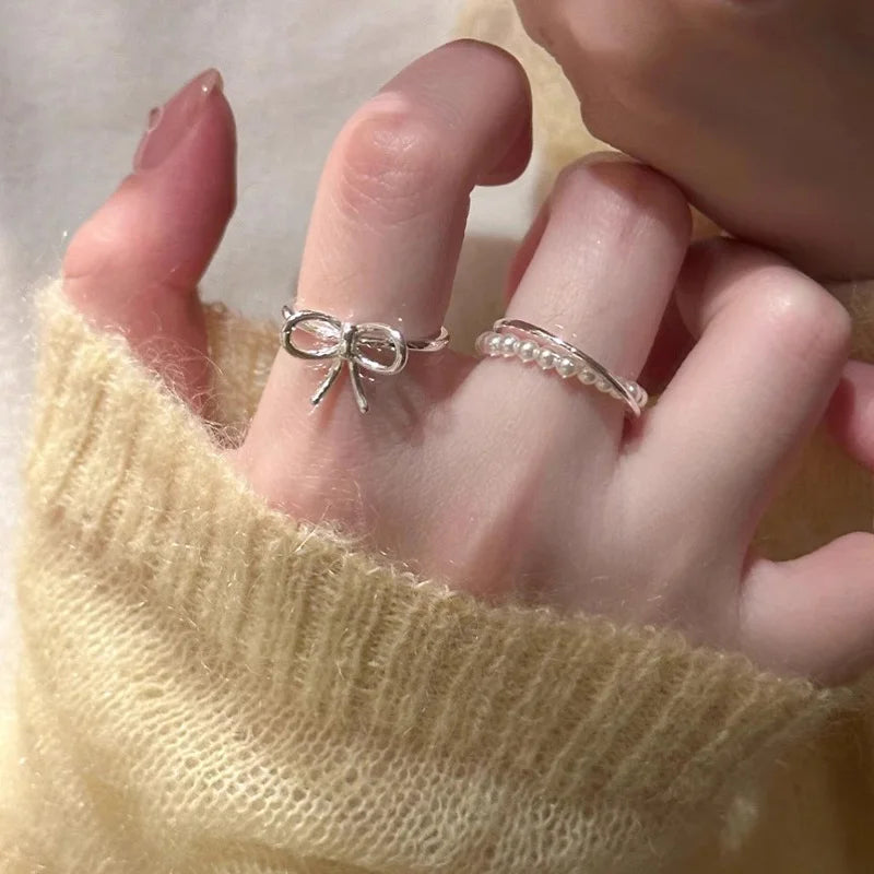 Y2K Sweet Bow Knot Zircon Ring Women Handmade Irregular Design Rings Girls Bow Openning Finger Ring Fashion Jewelry Friend Gifts