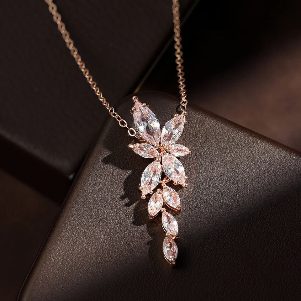 ZAKOL Fashion Leaf Zircon Wedding Earrings for Women White Gold Color Marquise Crystal Bridal Earring Party Jewelry Gift