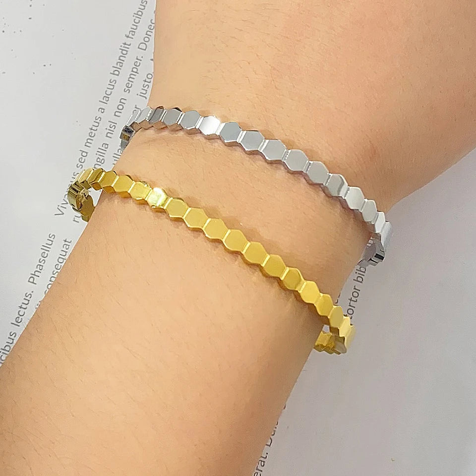 UILZ 316L Stainles Steel Open Hexagon Bracelet For Women High-quality Exquisite Zircon Inlay Simple Not Fading Bracelet Jewelry