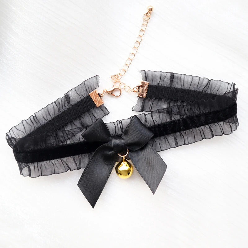 Fashion Choker Necklace For Women Sexy Black White Lace Stretch Strip Pendant Short Clavicle Gothic Necklace Aesthetic Jewelry