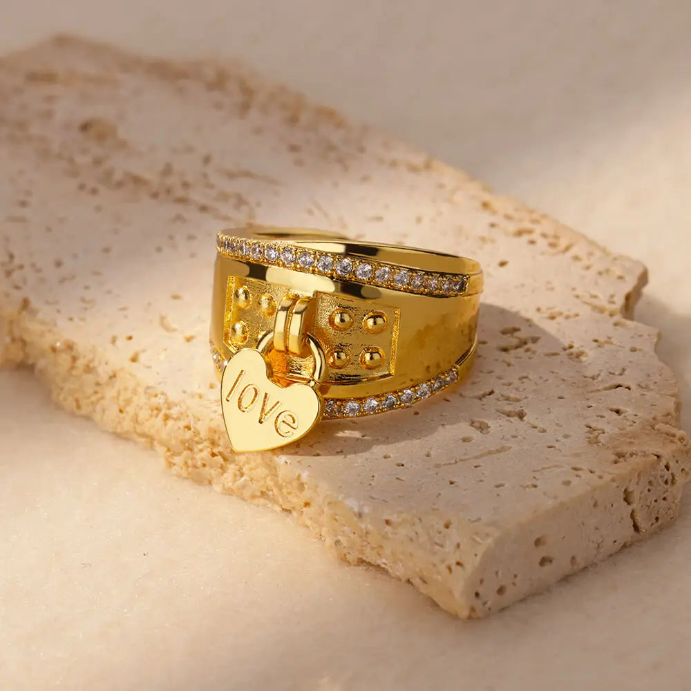 Zircon Cristal Geometric Rings For Women Stainless Steel Gold Color Adjustable Finger Ring Trendy Wedding Luxury Jewerly Gift