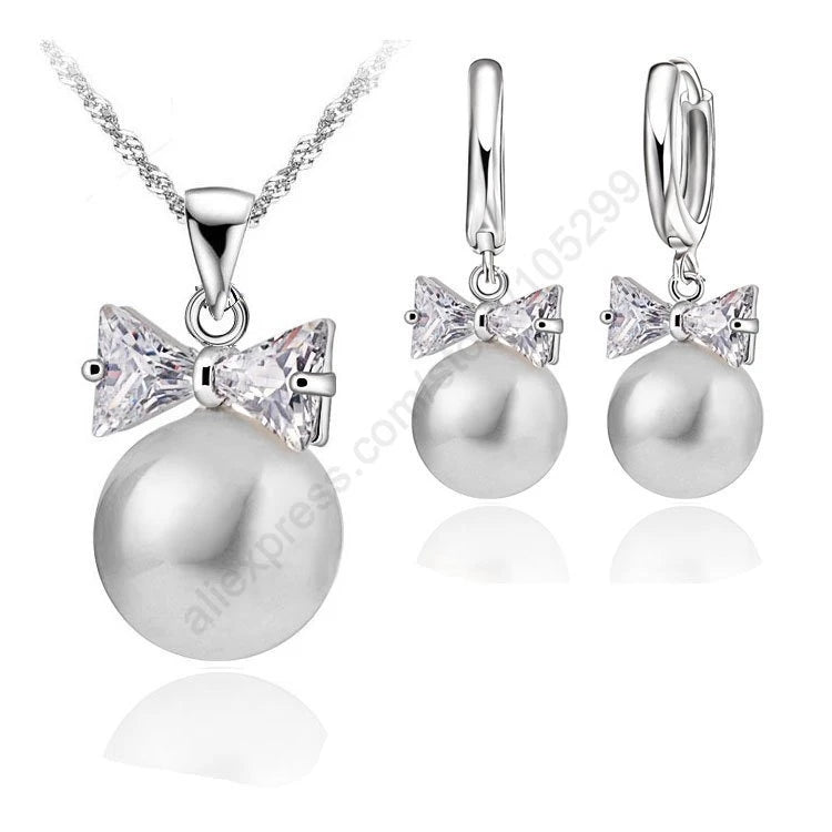 Genuine 925 Sterling Silver Bridal Jewelry Sets Pearl Fashion Jewelry Women Girls Engagement Anniversary Fine Gift Wholesale