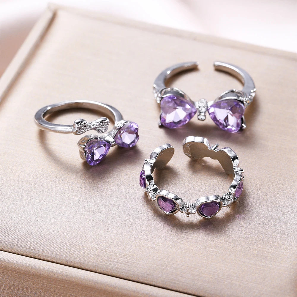 New Y2K Pink Crystal Irregular Heart Rings for Women Fashion Zircon Opening Finger Ring Sweet Girls Kpop Party Jewelry Gifts