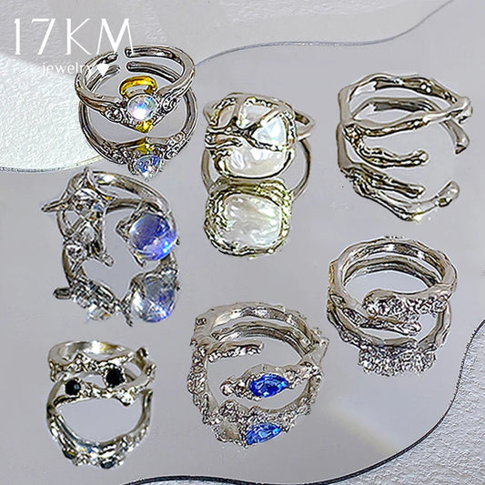 17KM 3Pcs Y2K Kpop Rings Set Crystal Oil Drip Rings for Women Geometric Resin Gold Color Ring Accessories Fashion Jewelry 2022