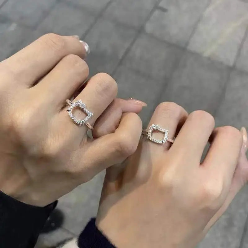 Anime Kittys Y2k Cat Rings for Women Simple White Zircon Elegant Adjustable Rings Cute Animal Fashion Jewelry Christmas Gift