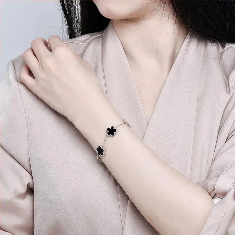 New Fashion Clover Bracelet Women Girls Gold Silver Stainless Steel Five Leaf Flower Dainty Luxury Lucky Link Bracelets Jewelry