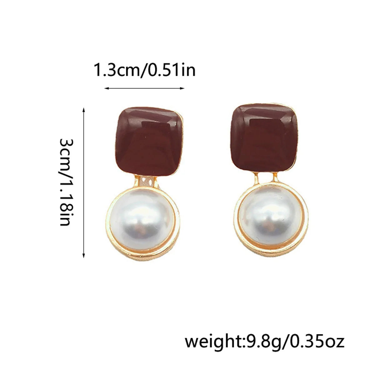 Vintage Trendy Red Enamel Geometric Round Heart Stud Earrings For Women Light Luxury Imitation Pearl Square Oval Earring Jewelry