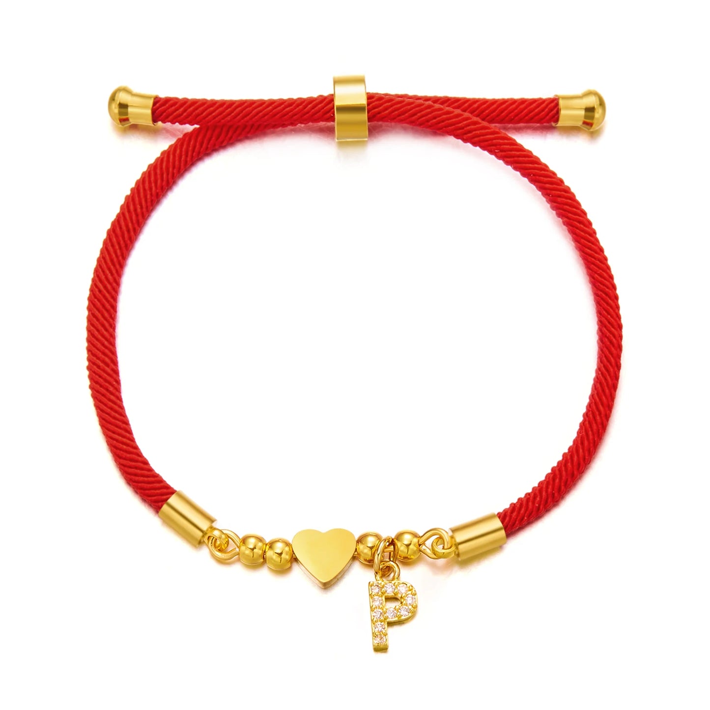 New Stainless Steel Gold Color Heart A-Z Initial Letter Bracelet Men Luck Red Rope Charm Bracelet For Women Men Jewelry Gift