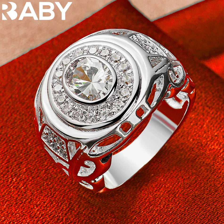 925 Sterling Silver 6-10 Size Rings For Women Man Round Large Zircon Ring Fashion Wedding Engagement Charms Party Fine Jewelry