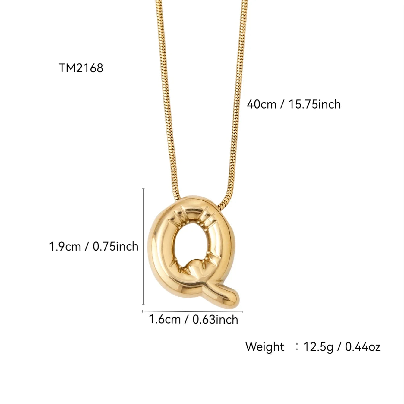 Korean Fashion Personality Cute Y2K Stainless Steel Plated 18K Gold, Q Version Of The Letter Pendant Necklace For Men And Women