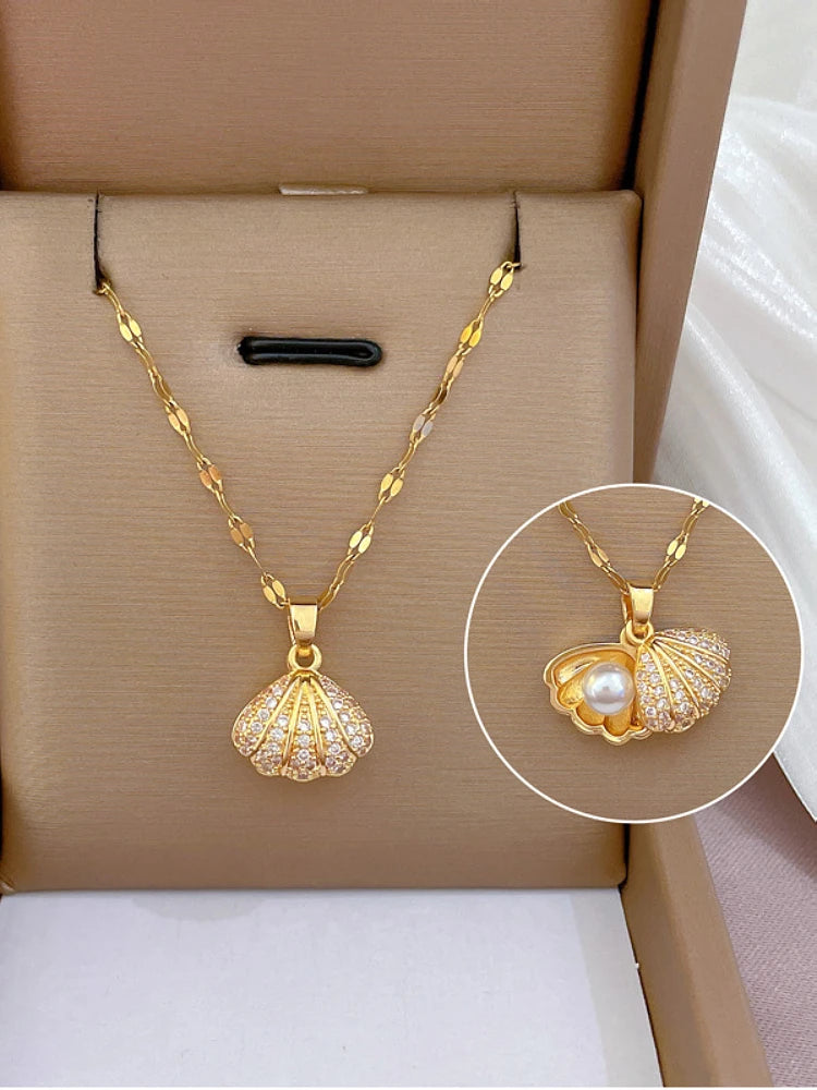 Classic Shell Pearl Necklace Fashion Small Fresh Clavicle Chain Micro-inlaid Simple Versatile Pendant Gift Giving